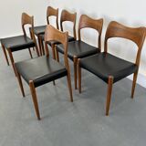 Set of 6 model 71 teak dining chairs by Niels O Møller for JL Møllers 1950s