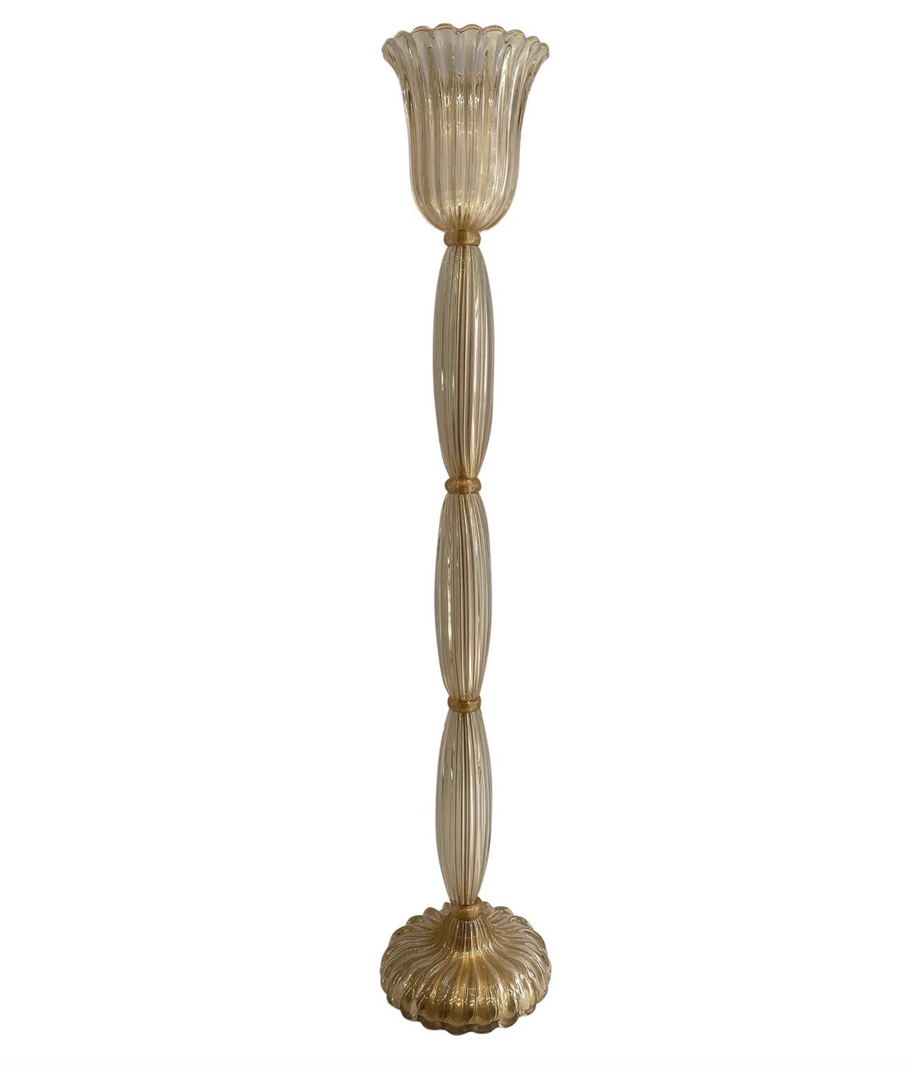 Signed Archimede Seguso Murano Glass Floor Lamp Gold Italian Art Deco 1980s