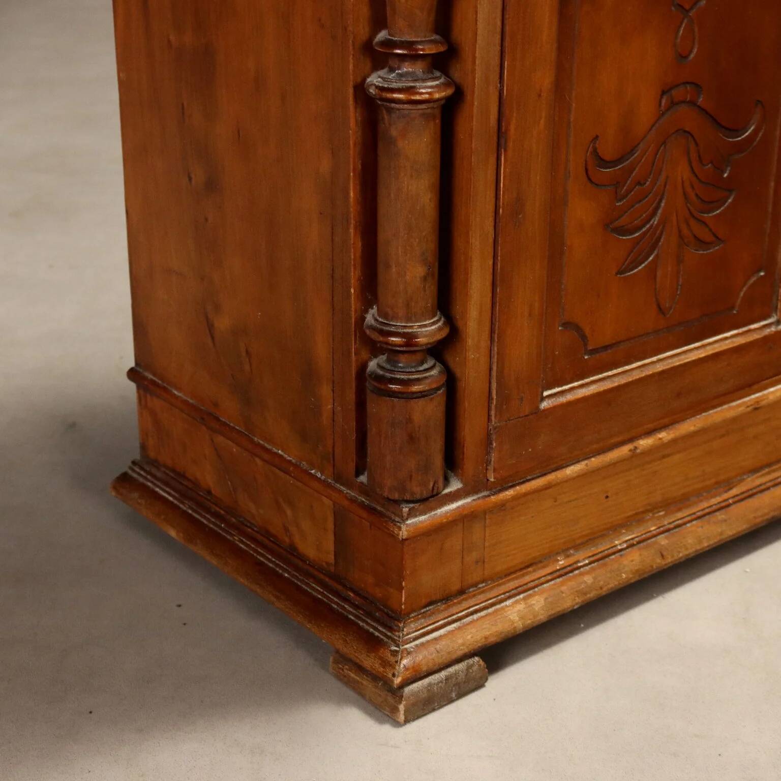 Antique walnut bedside tables with grey marble, Italy, 19th century.