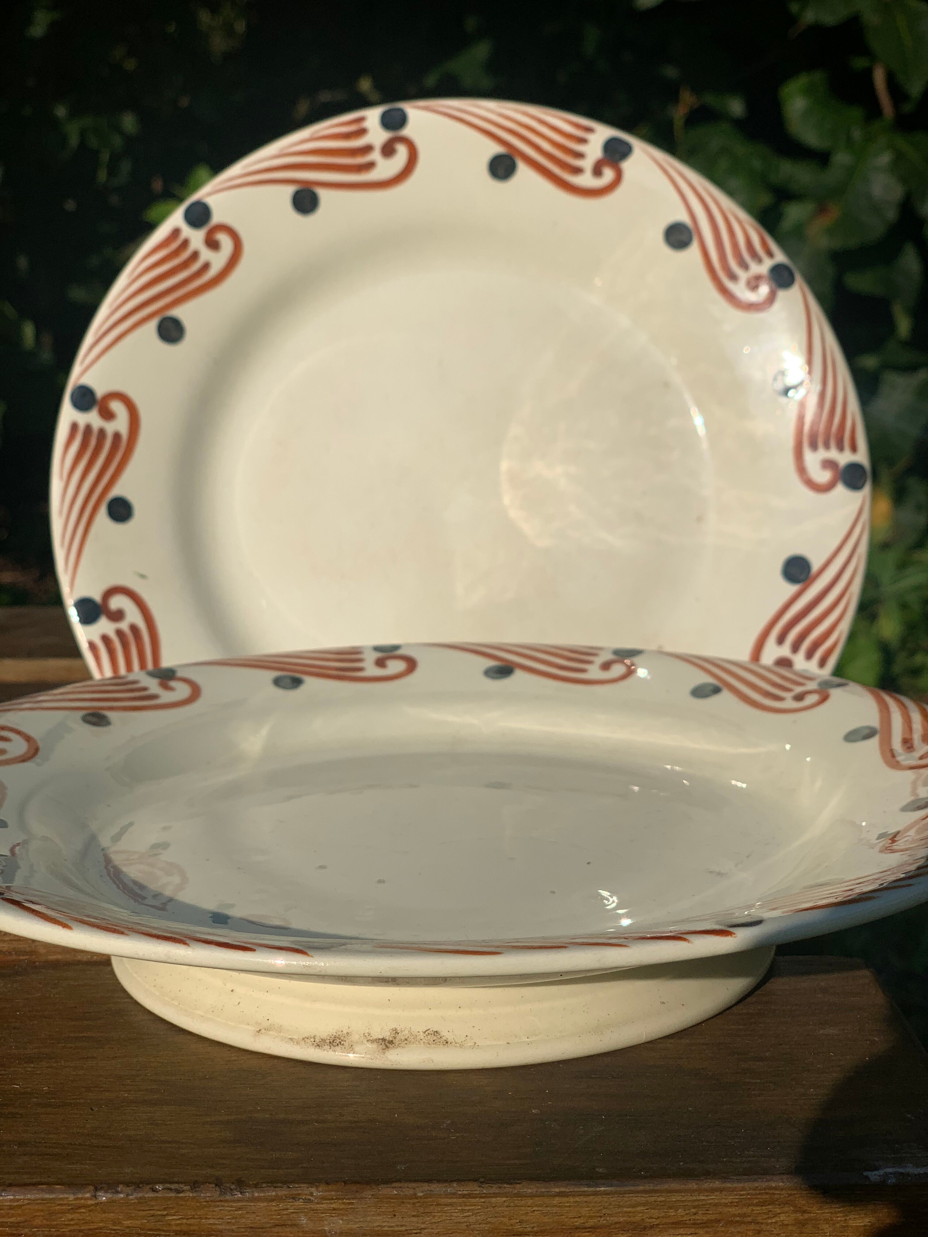 Old earthenware mounted plate, hbcm huguette service