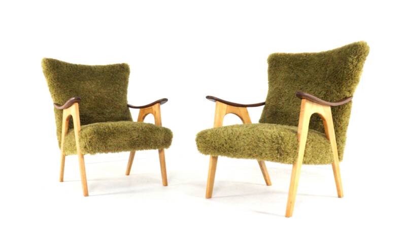 Two tone doodle armchair 'Wing'  fully restored unique upholstery wingback