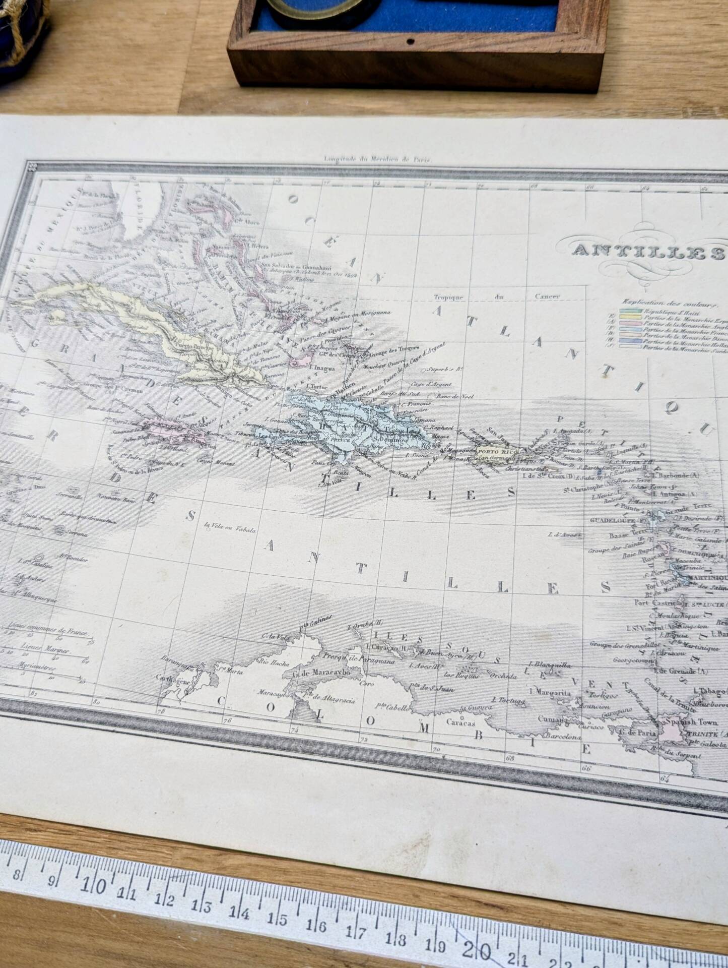 The Antilles, old map, printed in 1852.