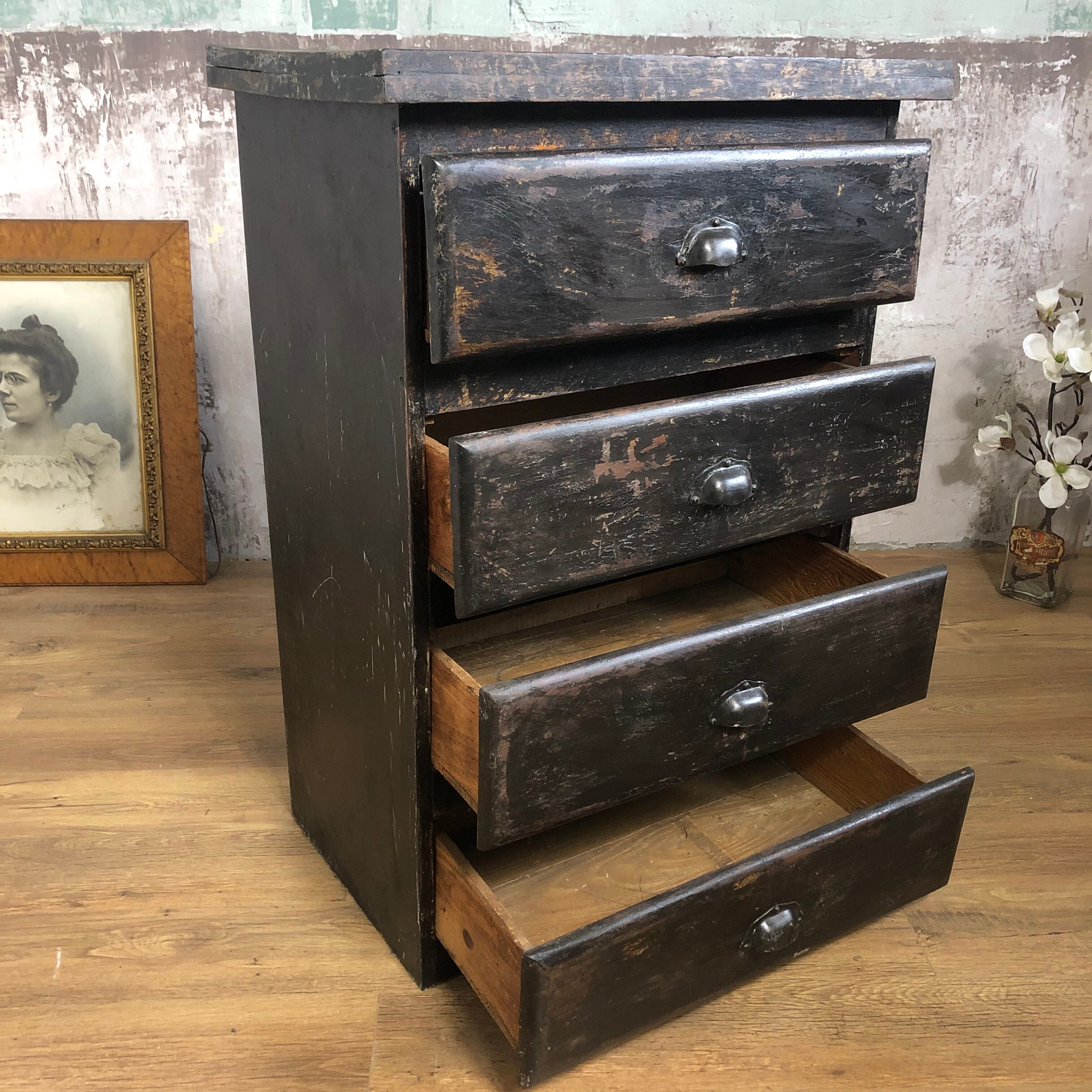 Former wooden workshop dresser, black patina