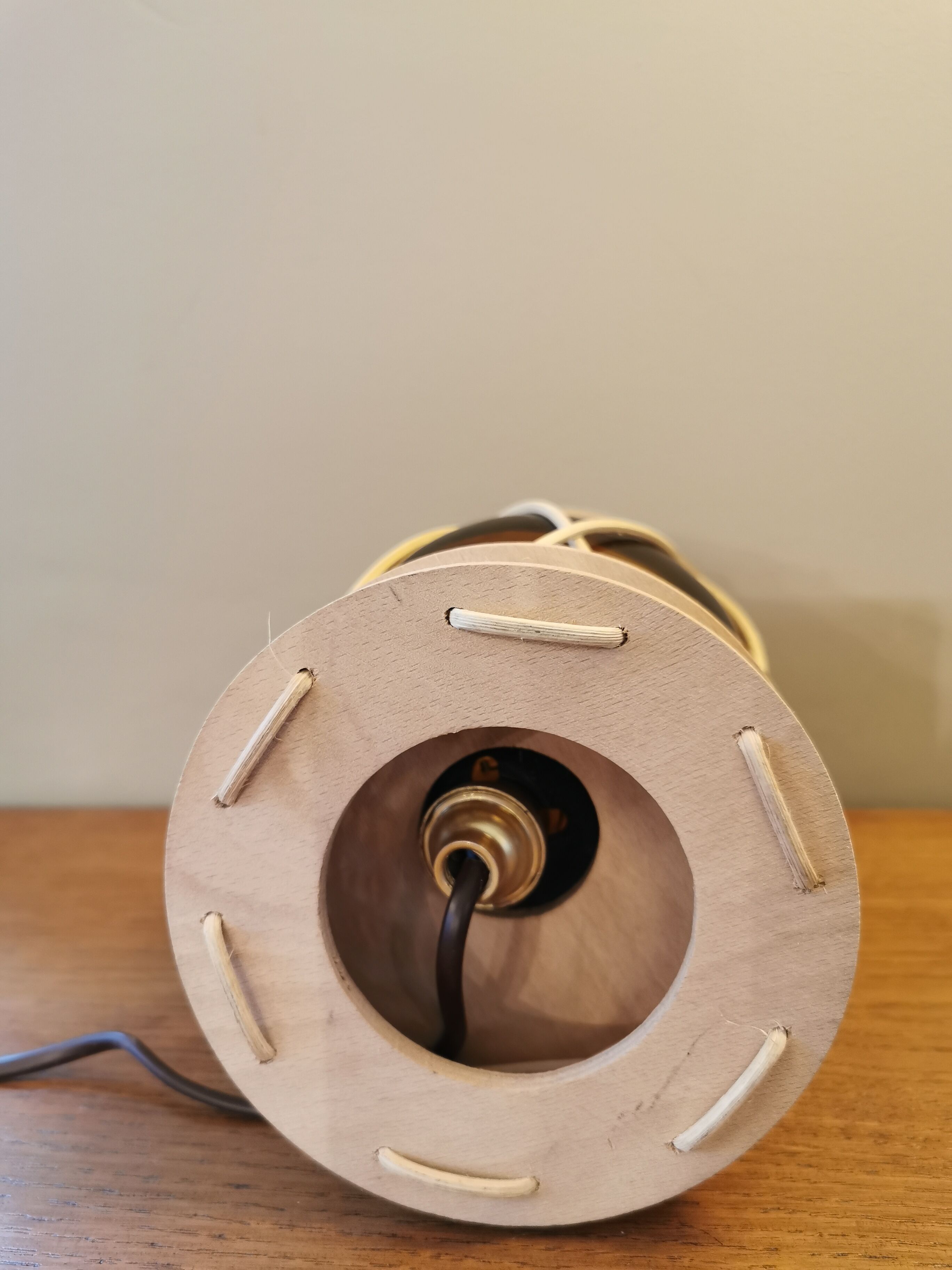 Vintage wooden and wicker lamp