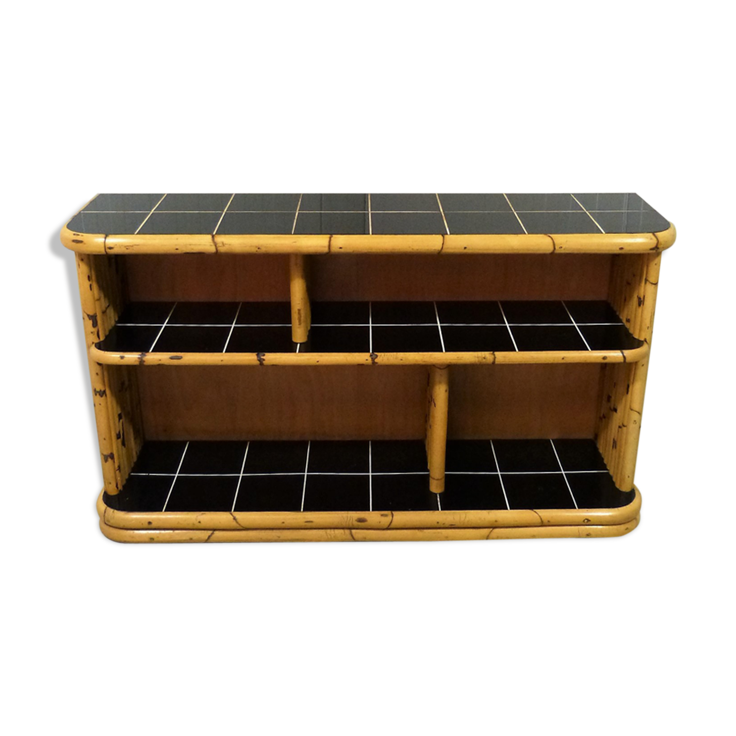 Bamboo rack with black tiles bookcase 1950