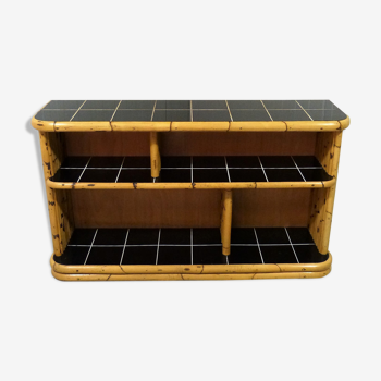 Bamboo rack with black tiles bookcase 1950