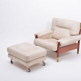 Beige Midcentury Lounge Chair with Ottoman Model "Sella" by Carlo de Carli