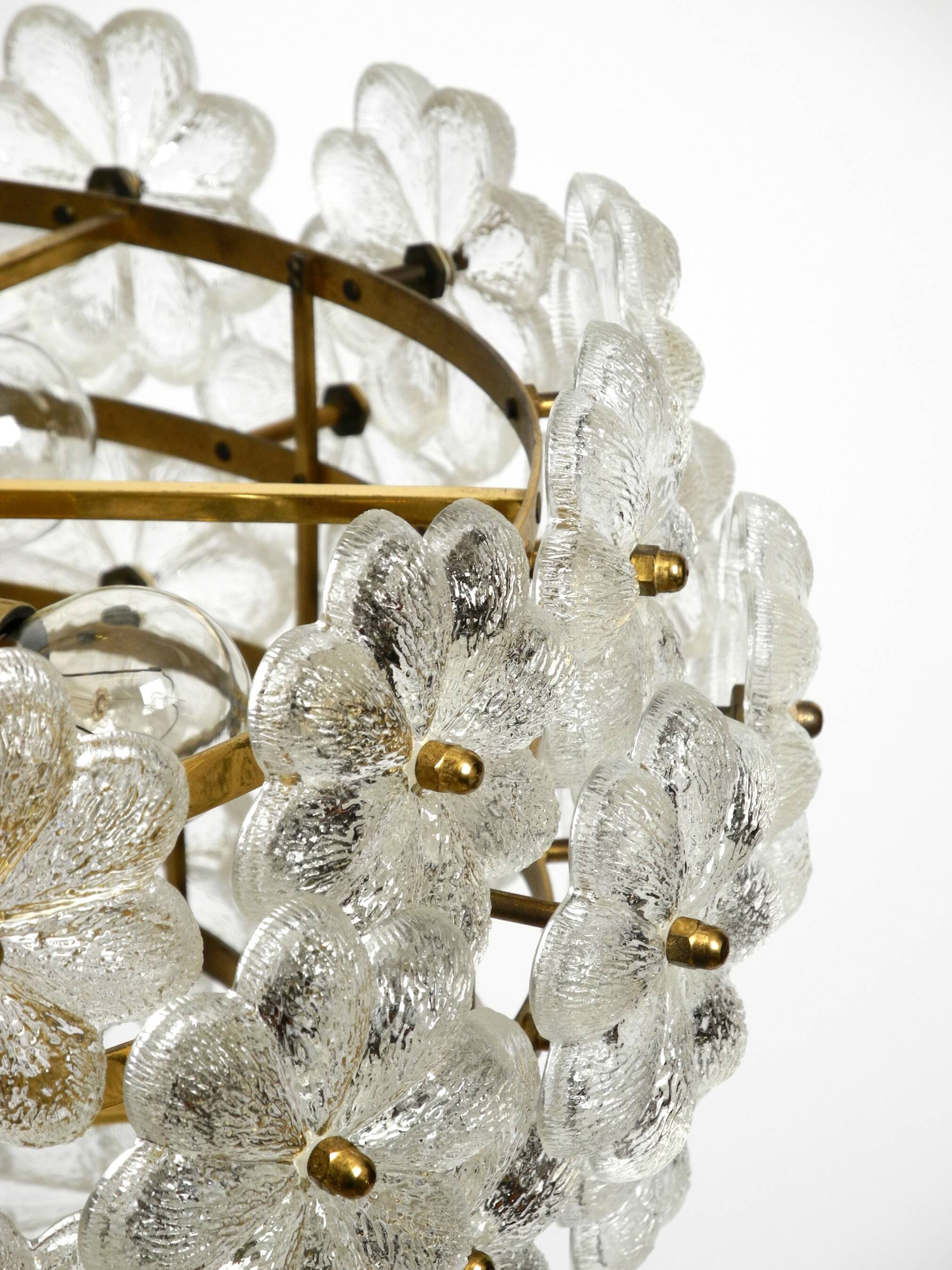 Very rare large heavy 1970s brass crystal glass flower ceiling lamp by Erns