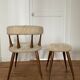 Set of 1 armchair and 1 vintage Scandinavian stool with white fur, 1960