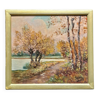Tableau impressionniste, Huile sur bois début XXème, paysage romantique
