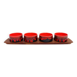 Scandinavian teak tray with 4 ceramic ramekins 1960