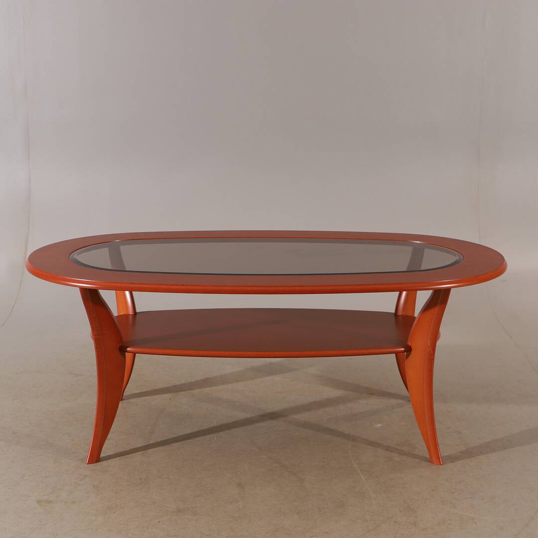 Vintage mahogany coffee table with faceted glass top, 1960s