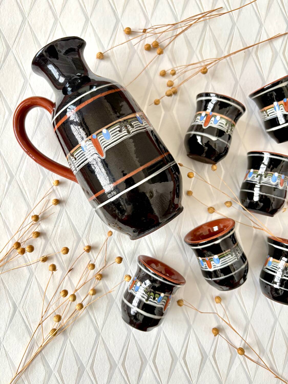 Vintage ceramic liqueur service, Slavic Balkans.