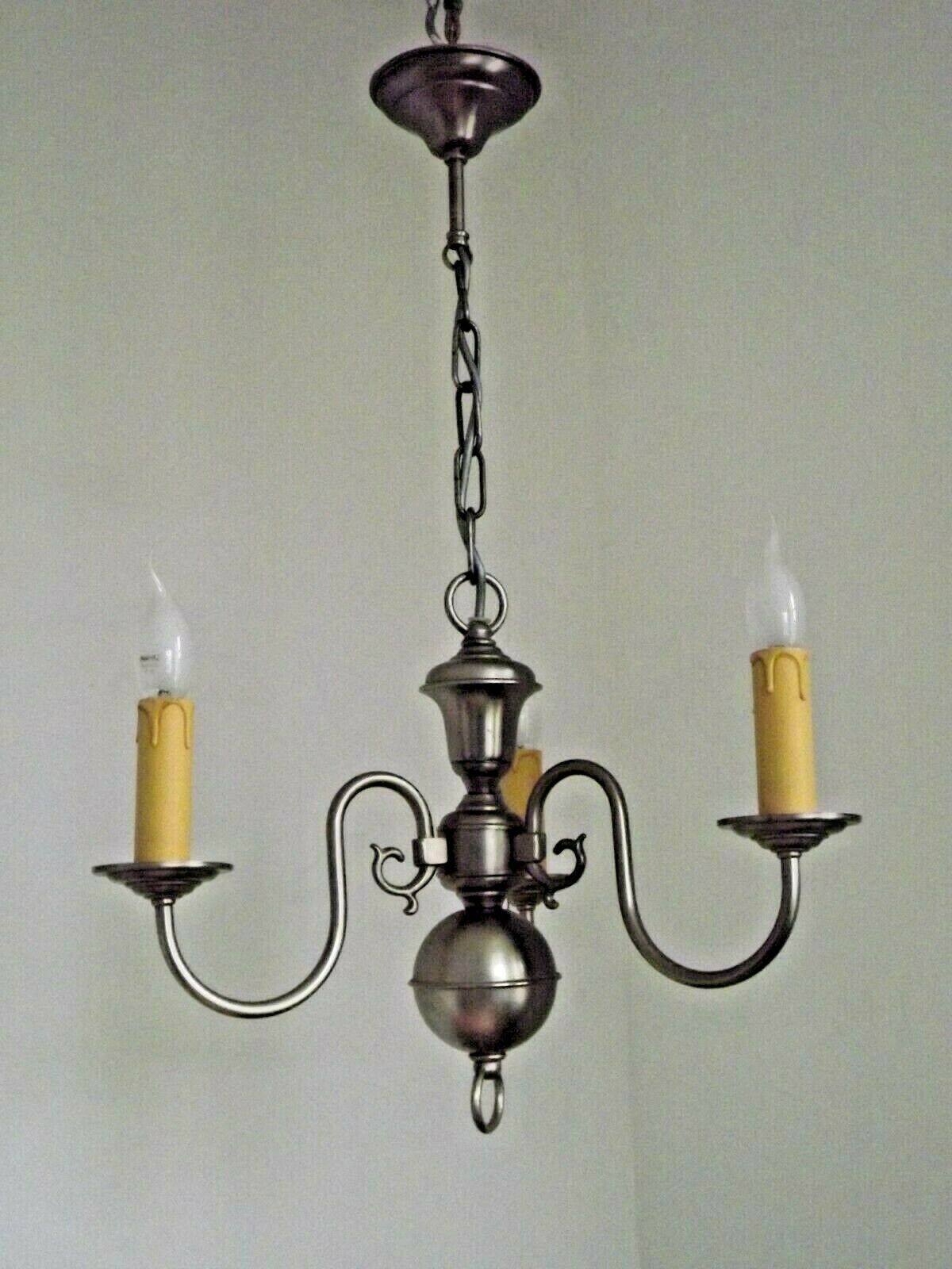 Vintage french 3 light silver brushed satin flemish chandelier