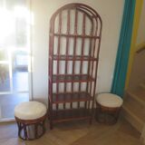 pretty pair of 2 bamboo and rattan stools with cushions - 80s - Vintage - set of 2