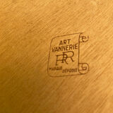 Vintage wall display case 1950 oak and wicker