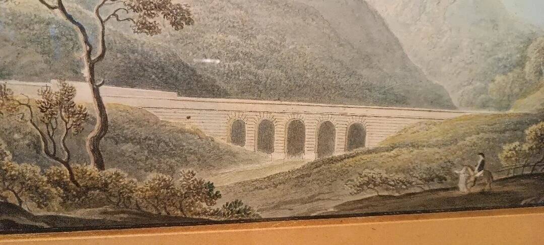 19th Century Watercolour on Paper – Landscape with Aqueduct and Bridge