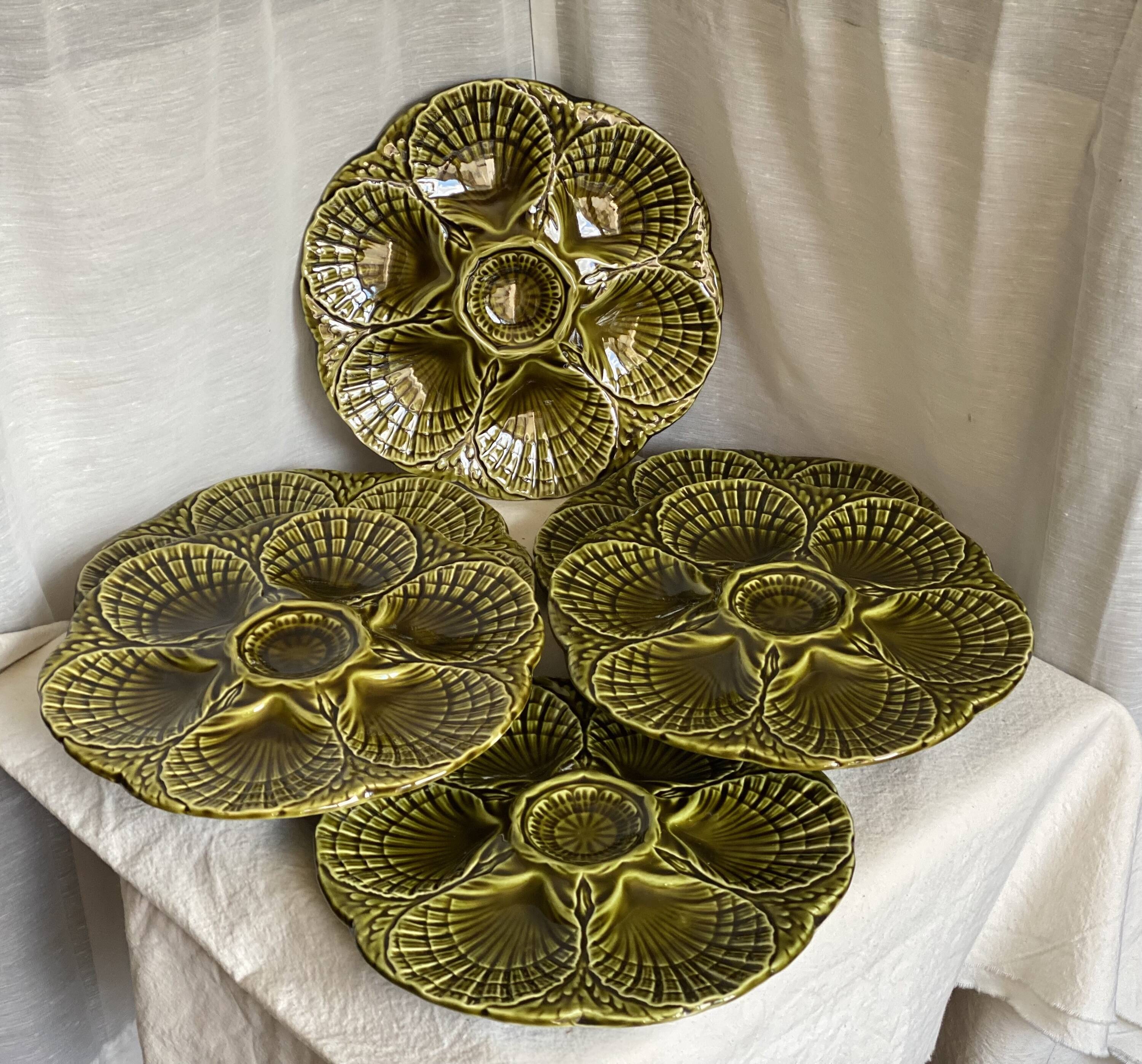 Set of 6 vintage Sarreguemines shell barbotine plates