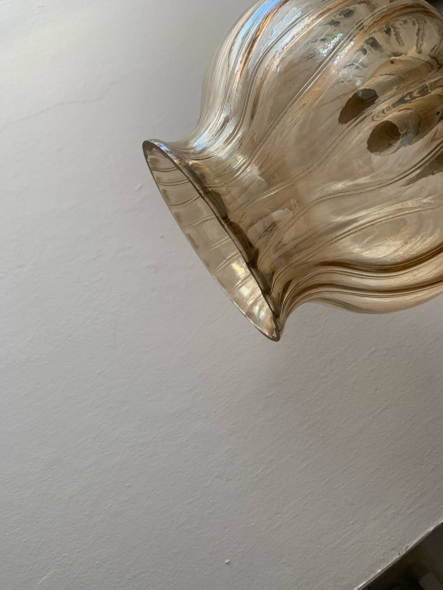 Vintage ribbed amber blown glass pendant - 1970s