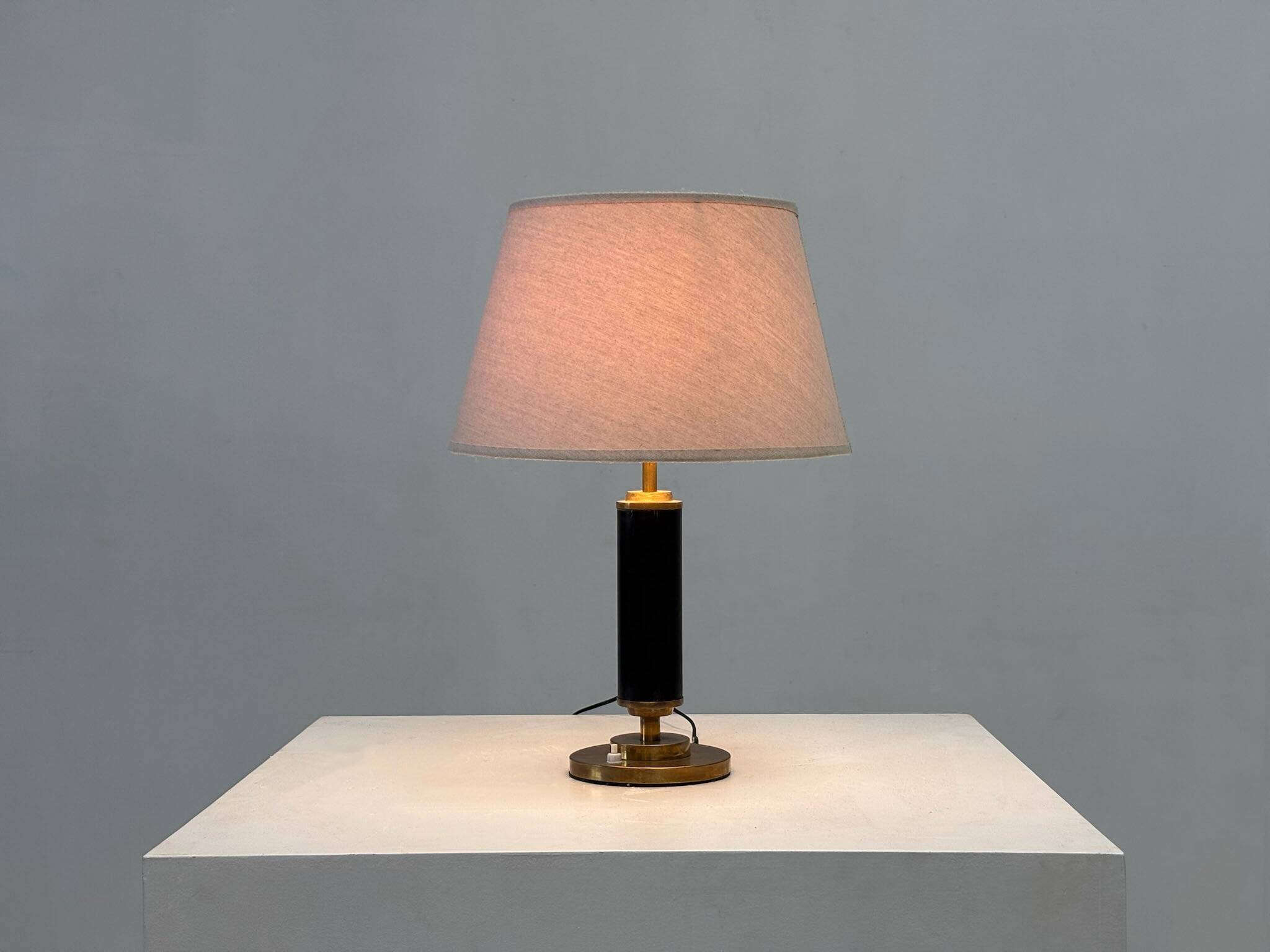 1960s brass and leather French table lamp