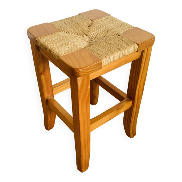Tabouret en pin et paille