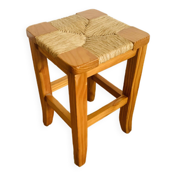 Tabouret en pin et paille