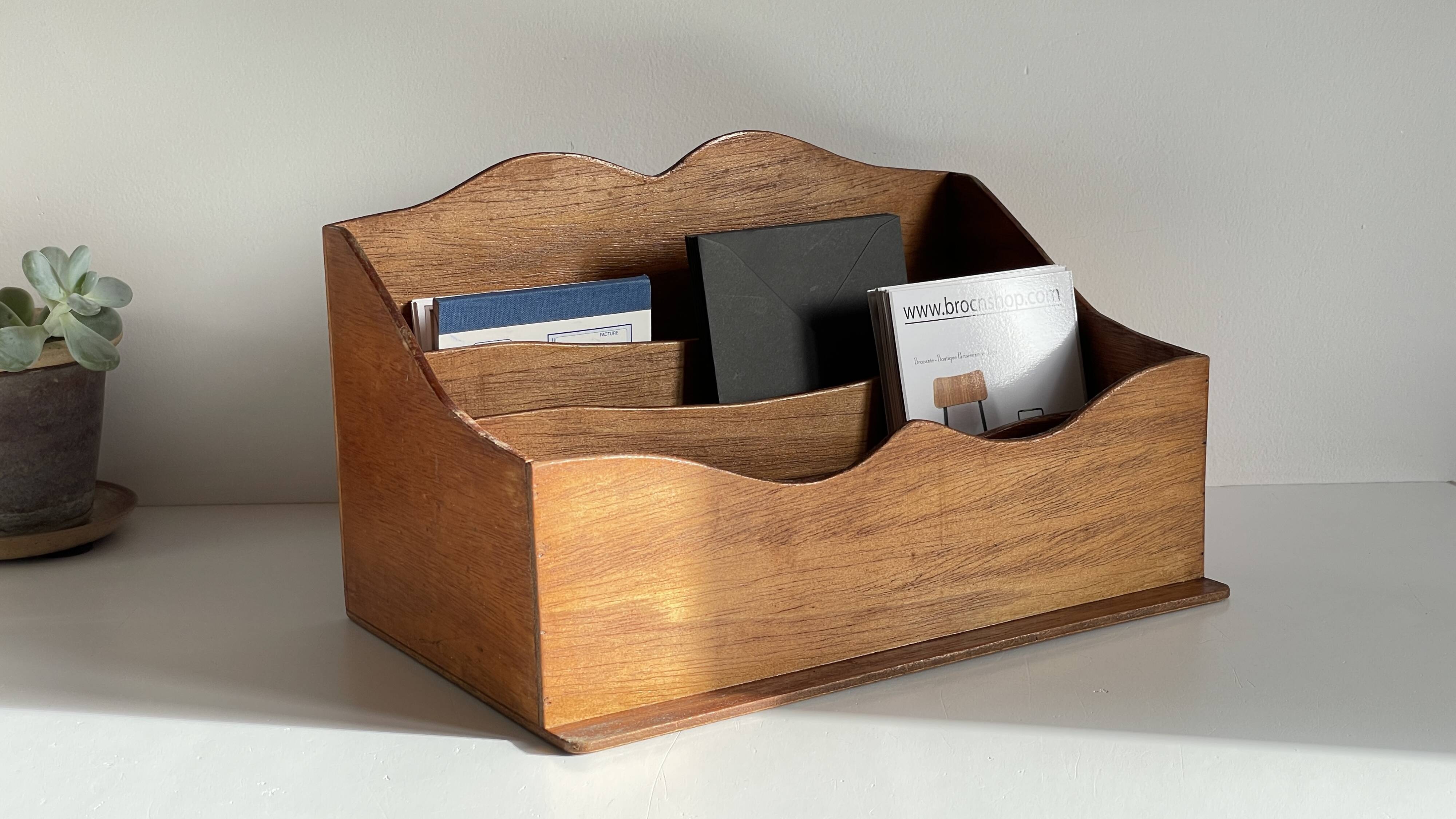 Porte courrier de bureau vintage en bois
