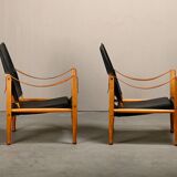 Kaare Klint Safari Chair in Black Leather and Ash for Rud Rasmussen, Denmark