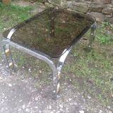1970 chrome-shaped smoky glass coffee table
