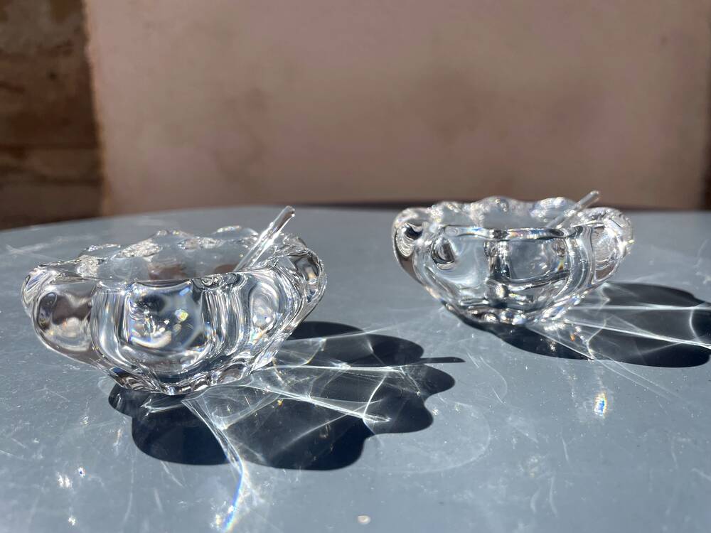 Pair of crystal salerons by daum tableware