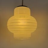 Pair of vintage pendant lights, blown white glass, France, 1970.