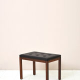 Vintage rosewood pouf with faux leather seat