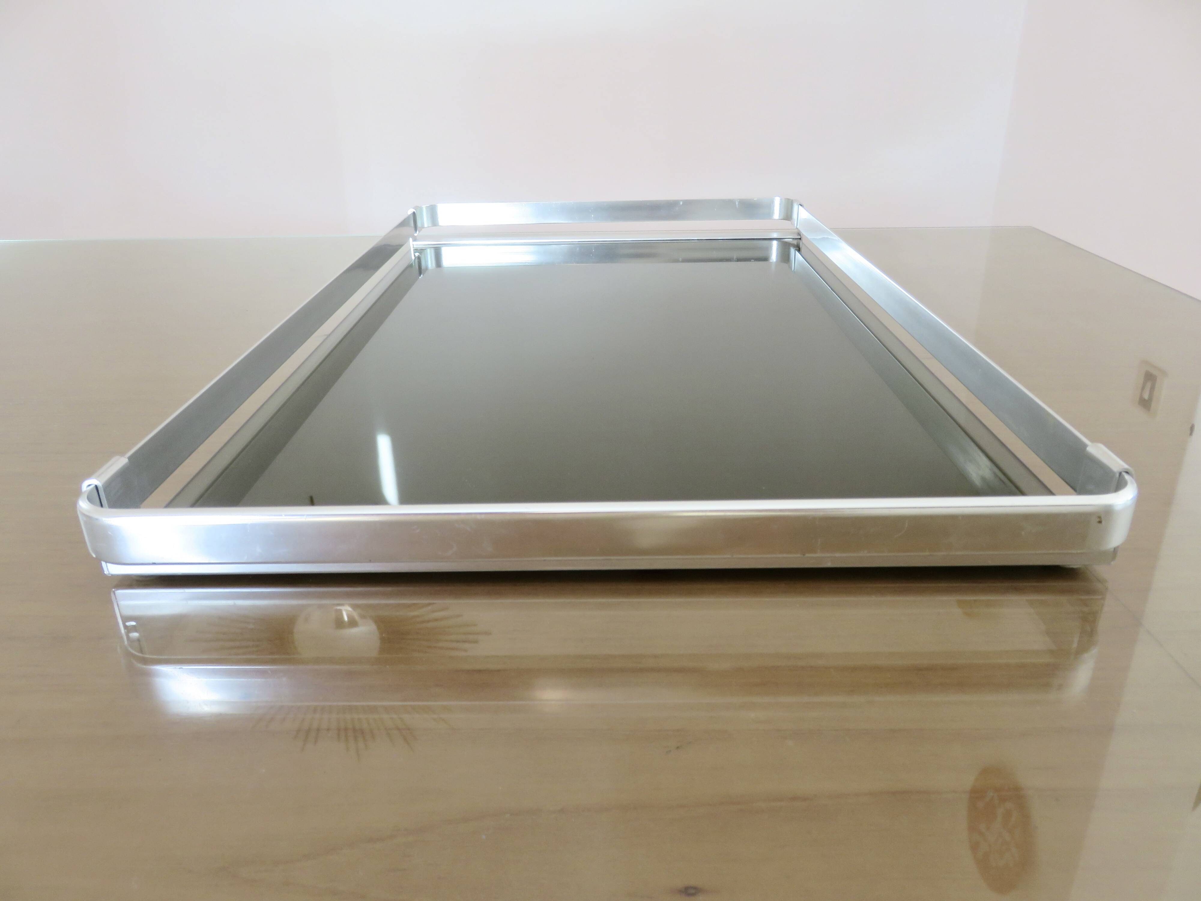 Very large tray, MB Italy for Roche Bobois, aluminum and smoked glass, 70