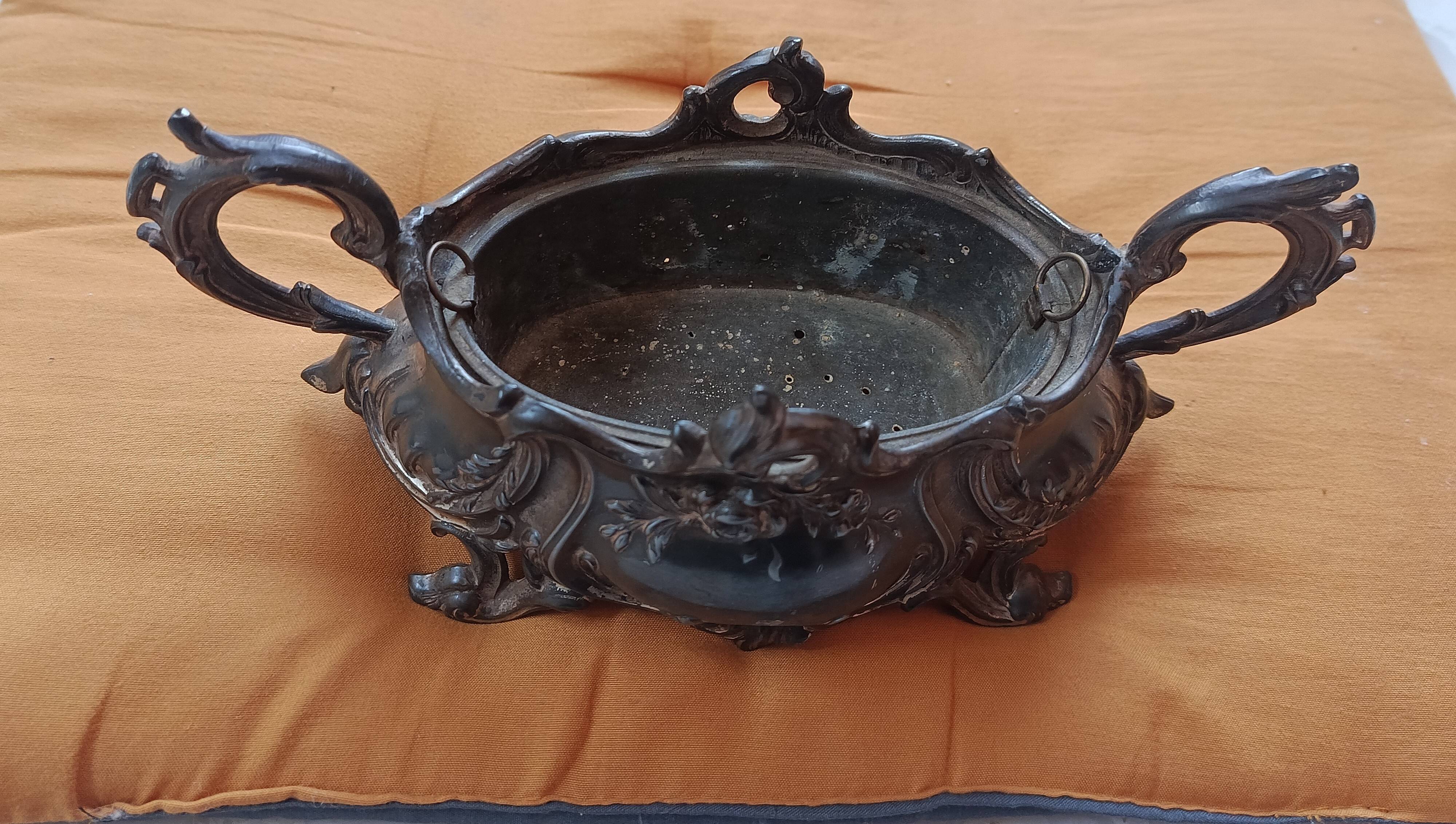 TABLE JARDINIERE XIX cast iron Louis XV Rococo style with tin container