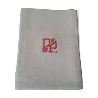 Set of six damask cotton towels monogrammed D P Red