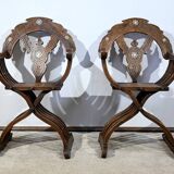 Paire de Fauteuils Syriens Savonarole en Noyer – Fin XIXe