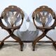Pair of Savonarola Syrian Walnut Armchairs – Late 19th Century