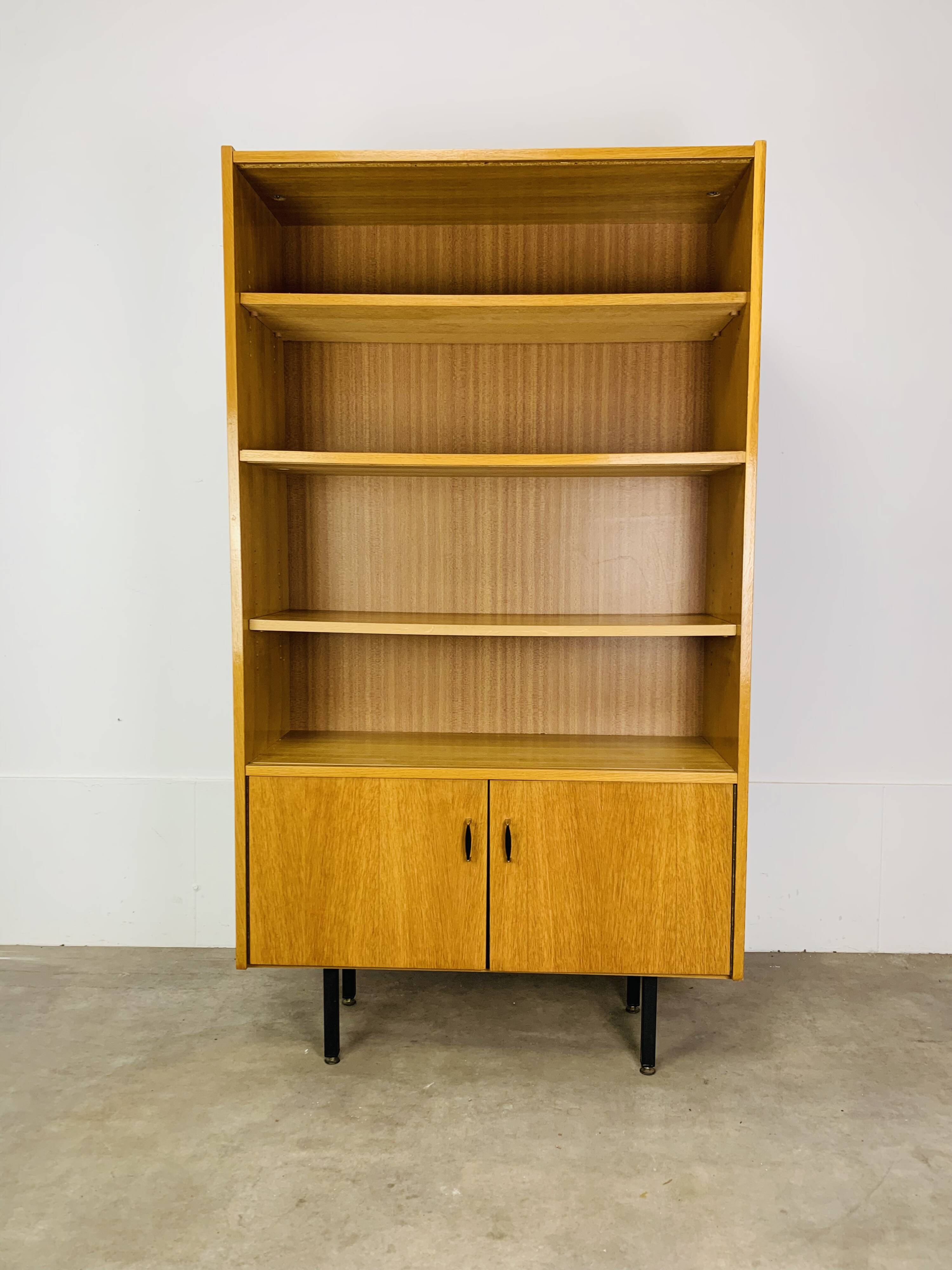 1950s modernist bookshelf, light oak, vintage