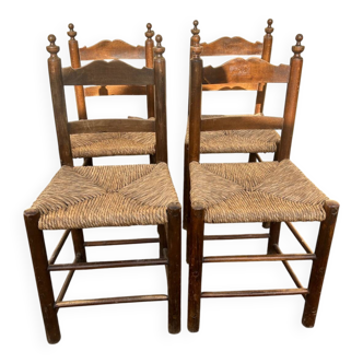 Lot de 4 chaises provençales en bois & paille