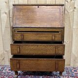 English donkey desk in oak and leather top, 1950s