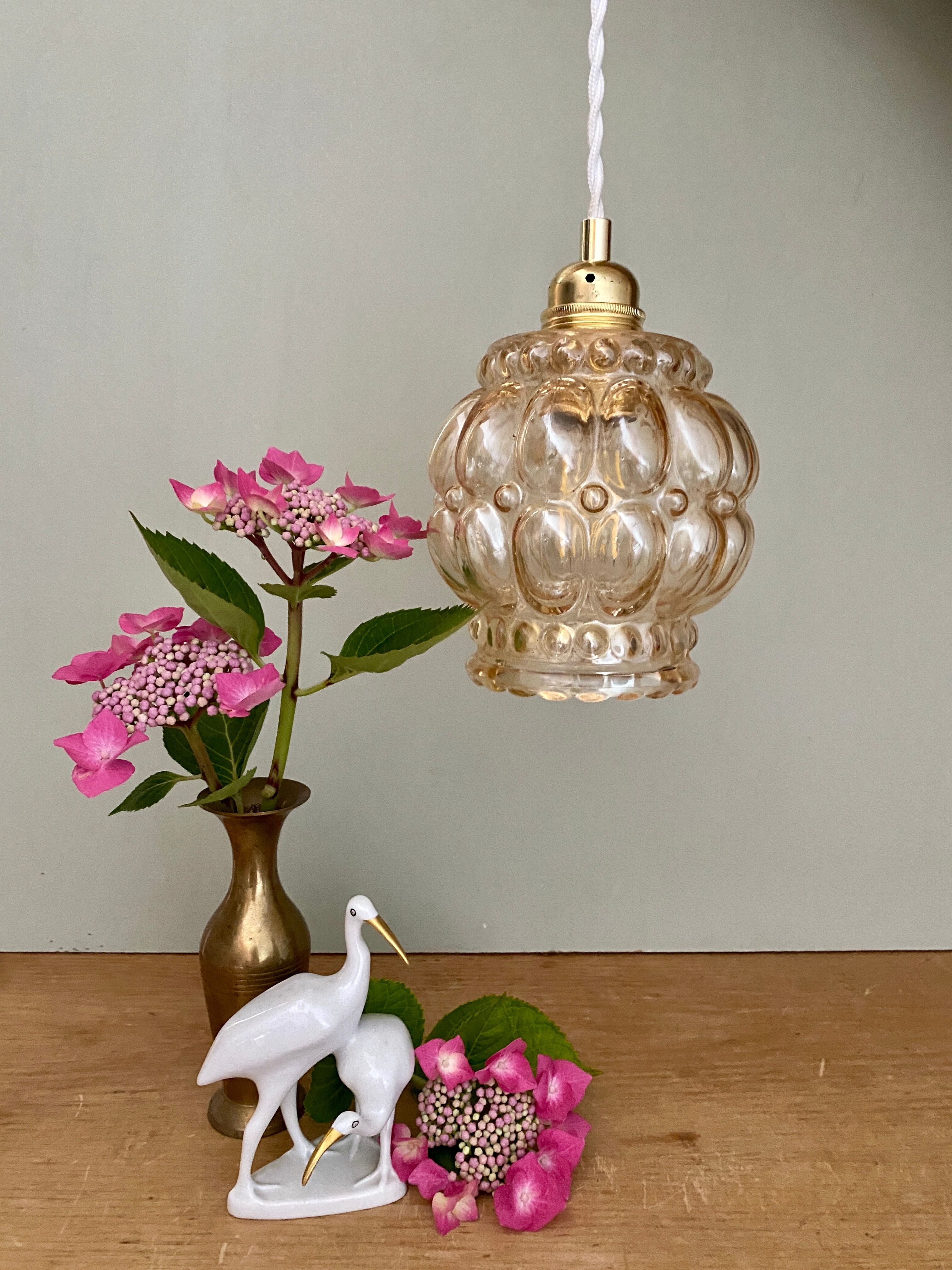 Vintage amber glass globe pendant lamp