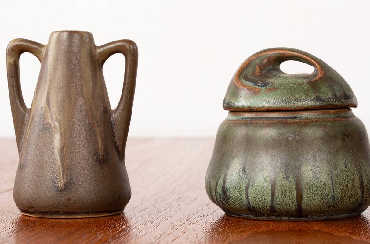 Lot de 3 céramiques Denbac Art-Déco en grès flammé 1930.
