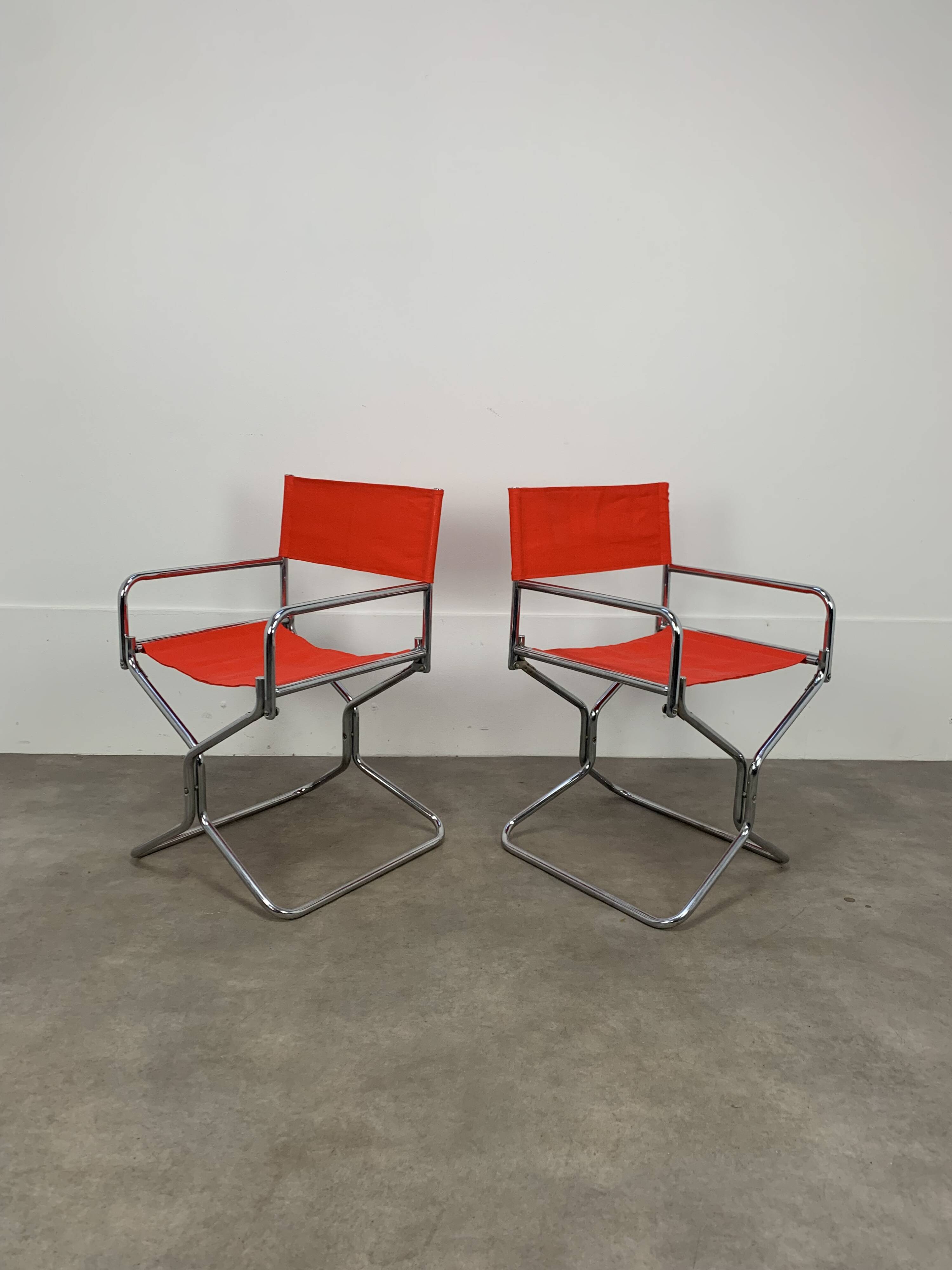 Pair of Lafuma chrome "director" folding chairs