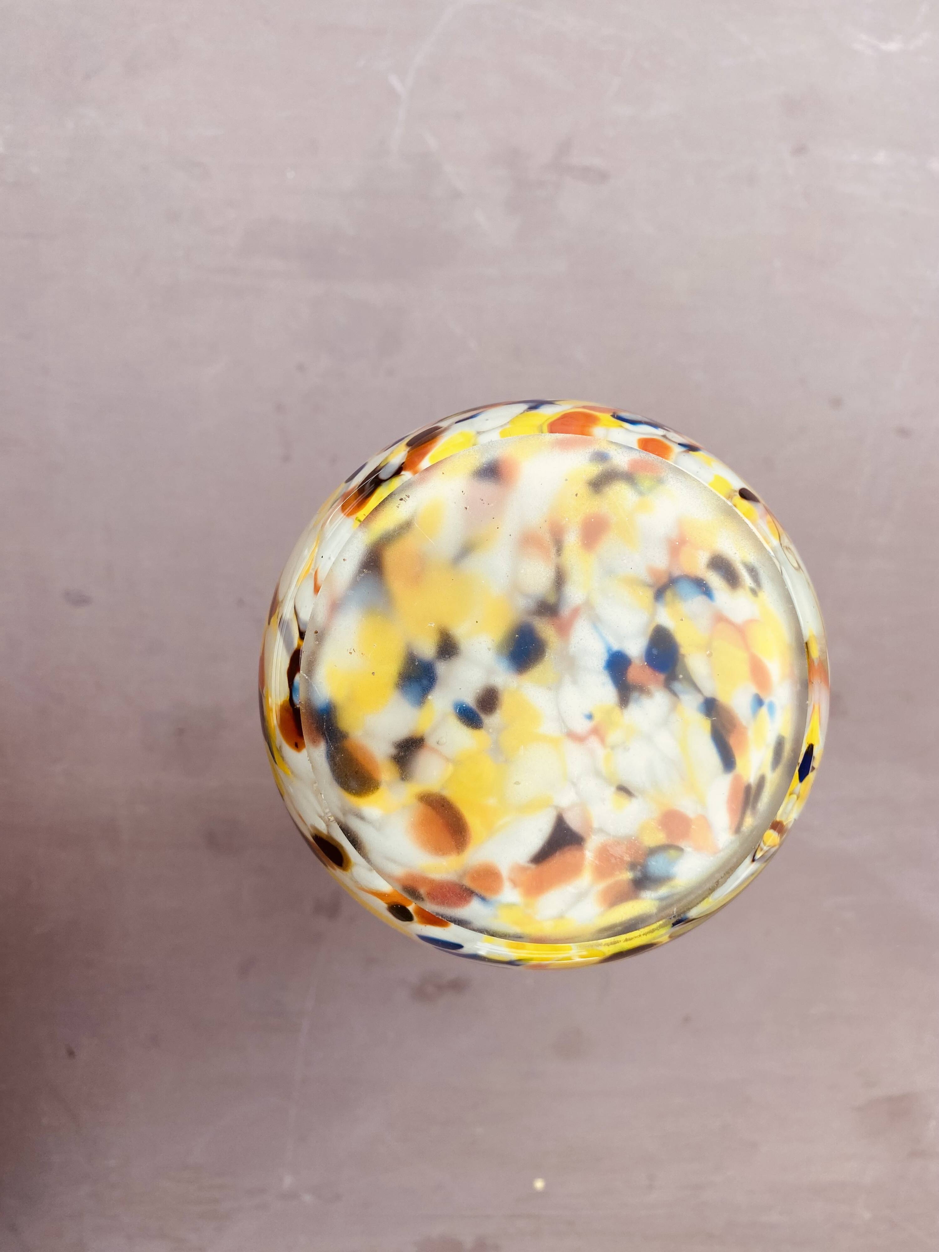 Plychrome openwork spun blown glass vase