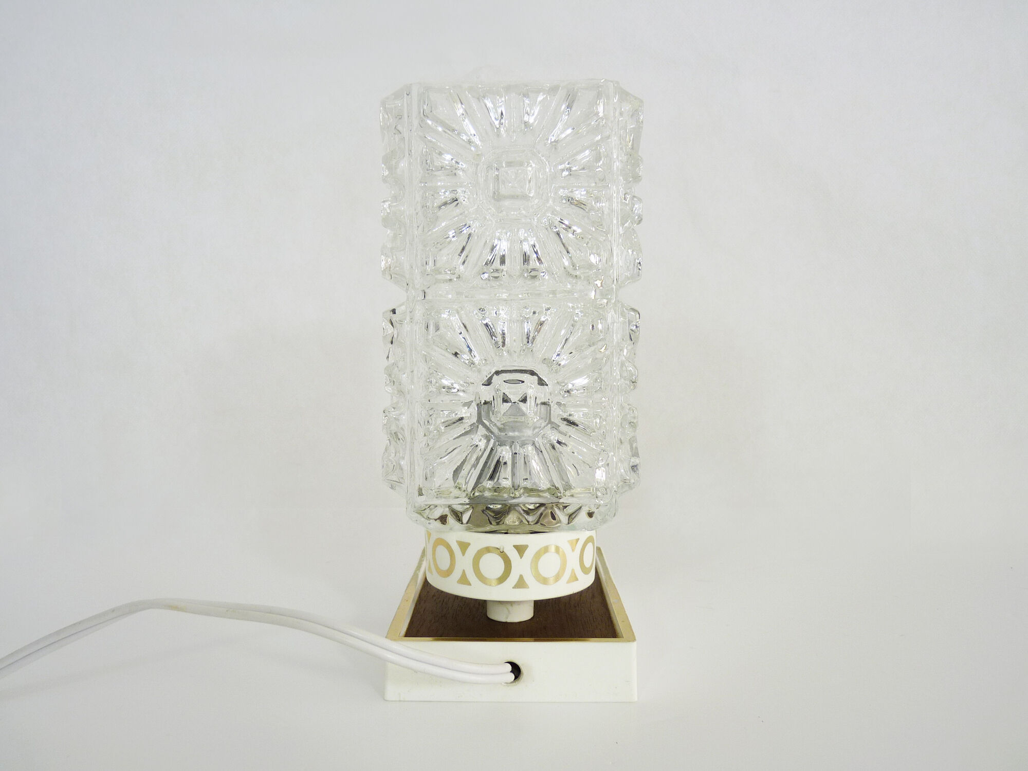 Vintage lay lamp with plastic base and formica, glass tube,  60/70s