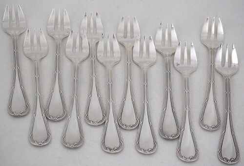 12 silver-plated oyster forks Christofle Rubans