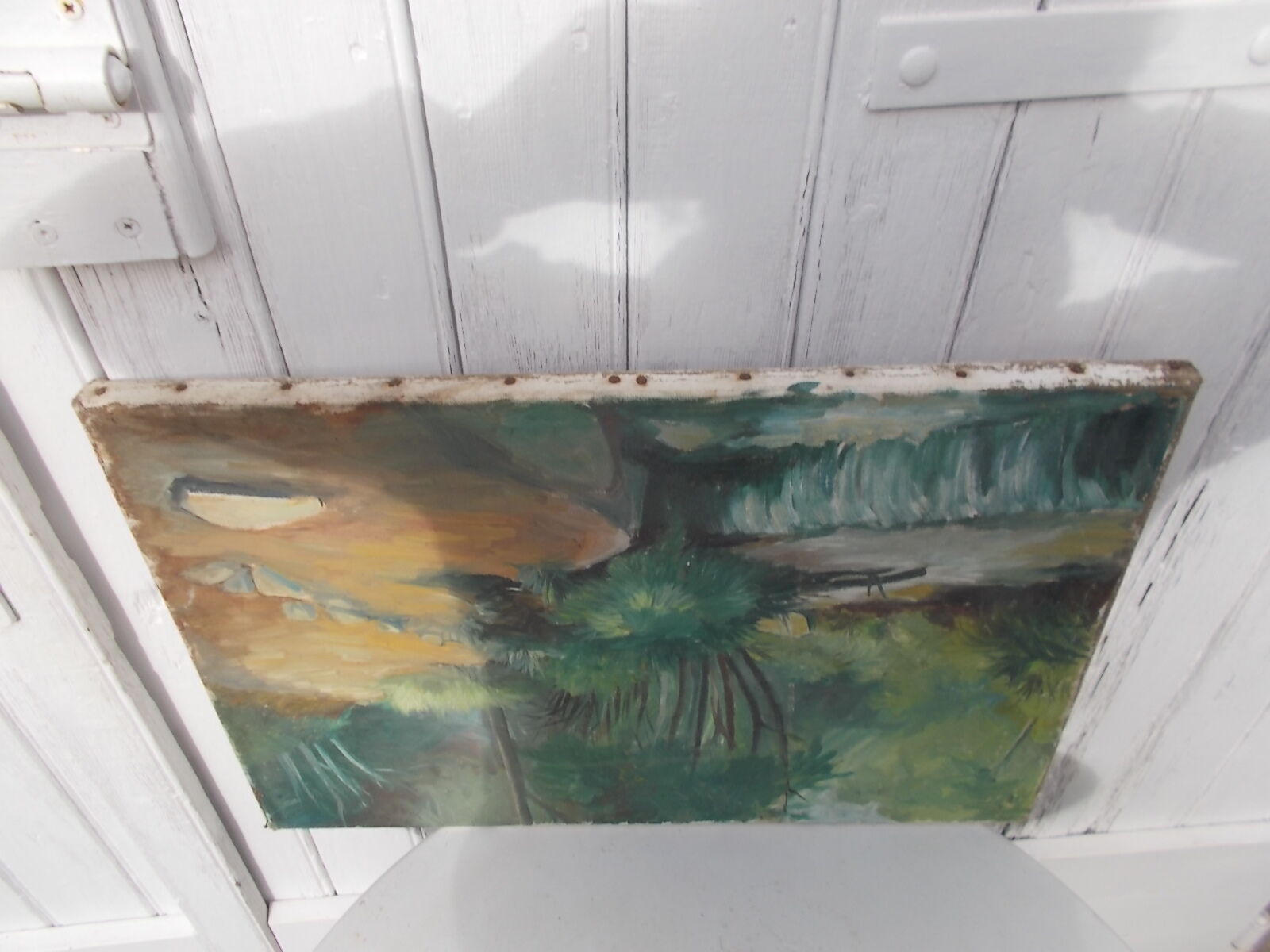 Painting landscape oil on canvas river 55 X 38cm