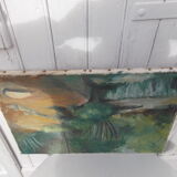 Painting landscape oil on canvas river 55 X 38cm