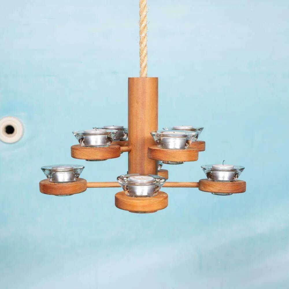 Bohemian chandelier, vintage Nordic pine