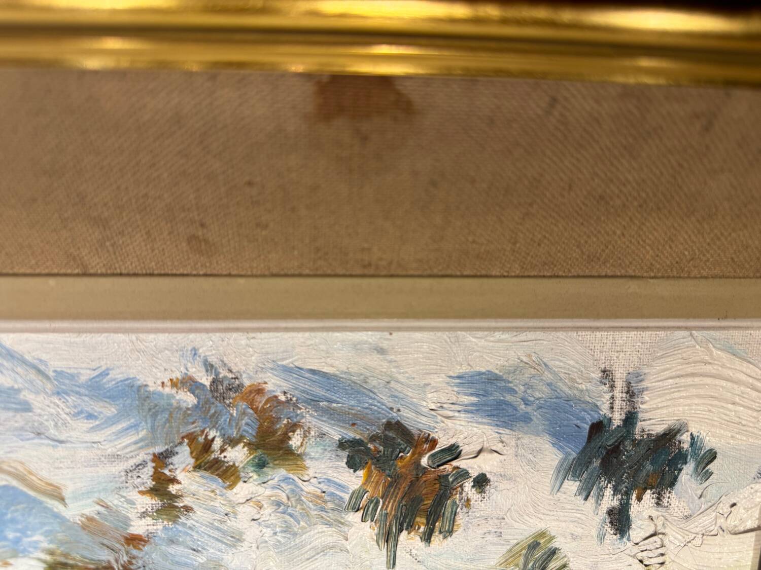 Antique painting, landscape under the snow, signed Fallet 1967